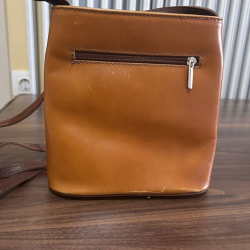 Vera Pelle Italian leather crossbody bag, two-tone brown and tan