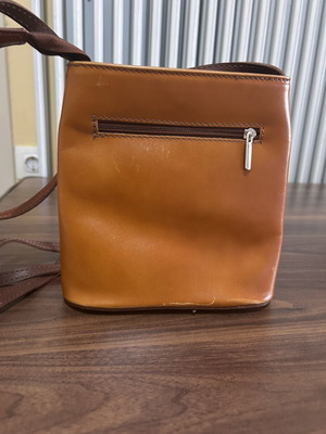 Vera Pelle Italian leather crossbody bag, two-tone brown and tan