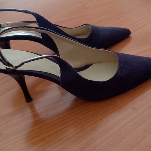 Slingback pumps in denim fabric and leather, size 39, like new