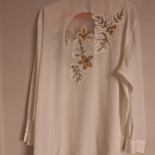 Elegant White Mary Q Style in Italy Shirt with Embroidery and Transparency, Size M, Like New