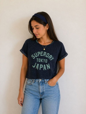Superdry crop sweatshirt like new, gray and blue, size M