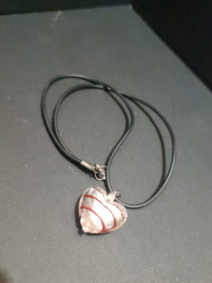 Handmade necklace with glass heart element new, black and gray