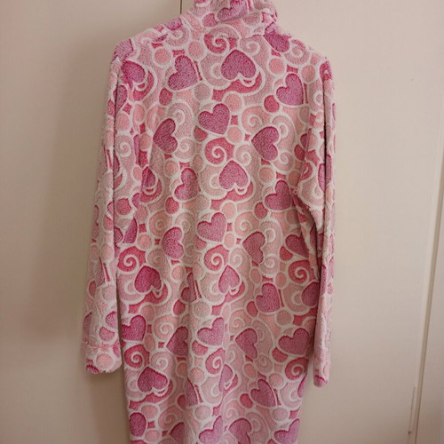 Fleece robe jacket like new, white and pink, size S