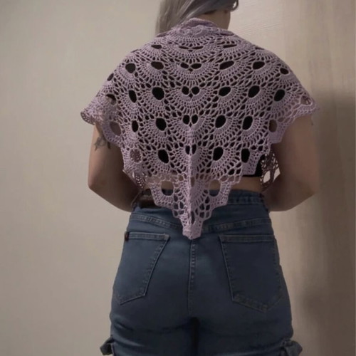 Handmade knitted summer scarf purple made to order