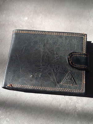 J Collection men's wallet black with orange stitching, like new