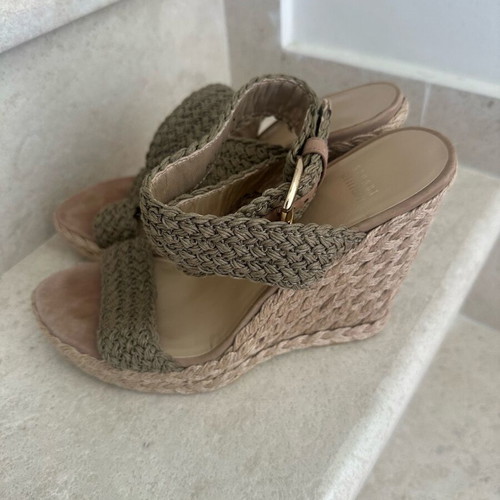 Stuart Weitzman Πέδιλα Πλατφόρμες Khaki Crochet Alex με δέσιμο στον αστράγαλο σαν καινούργιο