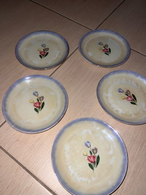 Set of 5 vintage plates with iridescent color and handmade flower like new