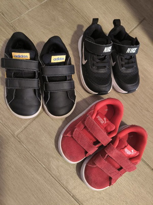 Бебешки спортни обувки Adidas, Nike, Puma употребявани, комплект от 3, номер 22
