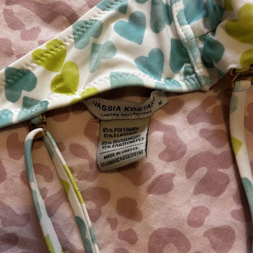 Vassia Kostara bikini with heart print, medium top, small bottom
