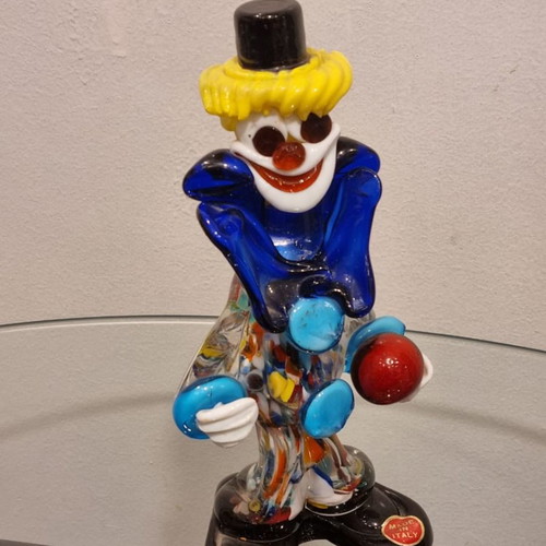 Vintage Italian Murano Glass Large Figure Clown Holding Ball