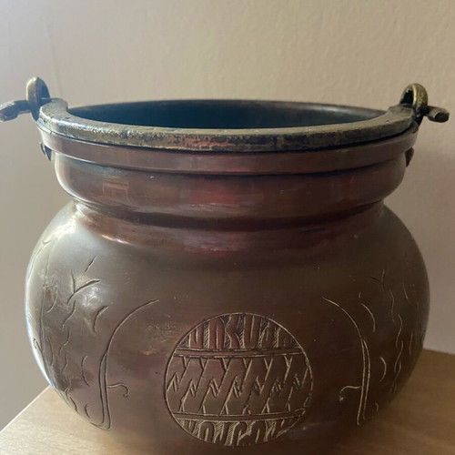 Antique copper container used with bronze handle