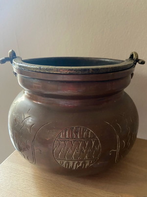 Antique copper container used with bronze handle