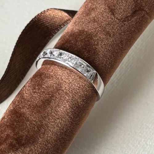 K14 White Gold Half Band Ring like new with princess cut zircon