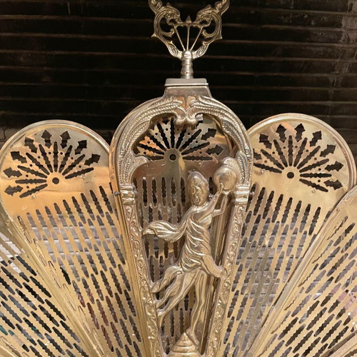 Vintage fireplace decorative screen used, solid brass peacock fan style