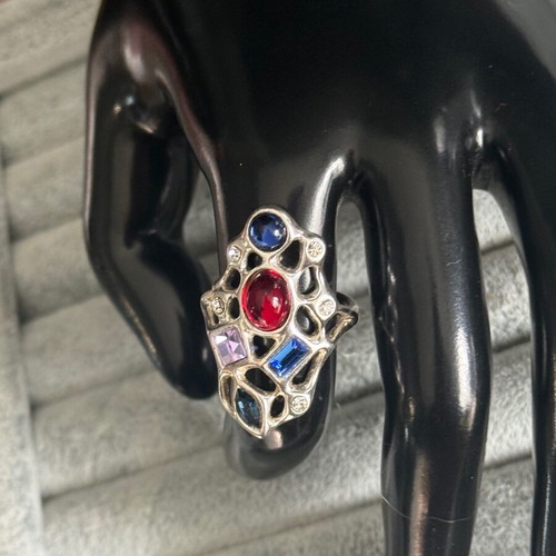Silver ring with Swarovski crystals Jenavi new, multicolor