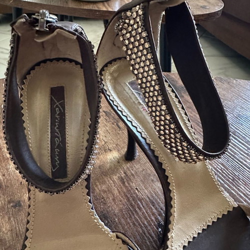 Chaniotakis leather sandals used, brown with rhinestones, size 36