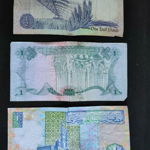 Libyan dinars used, set of 3 banknotes