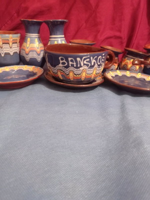 Lot of old clay pots handmade and hand-painted by Balkan craftsmen