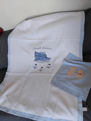 Baby quilt piqué and pillowcase gift like new, large 125x90 cm