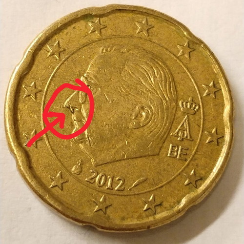 20 Euro Cent Coin used, Belgium 2012 with minting errors