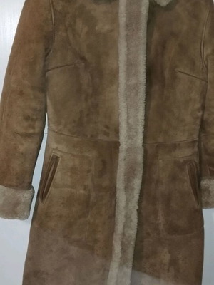 Γυναικείο καφέ shearling παλτό, μέγεθος M