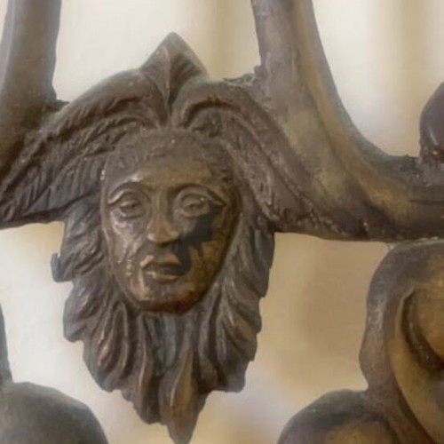 Art Nouveau wall-mounted double candlestick with Saint George and peacocks