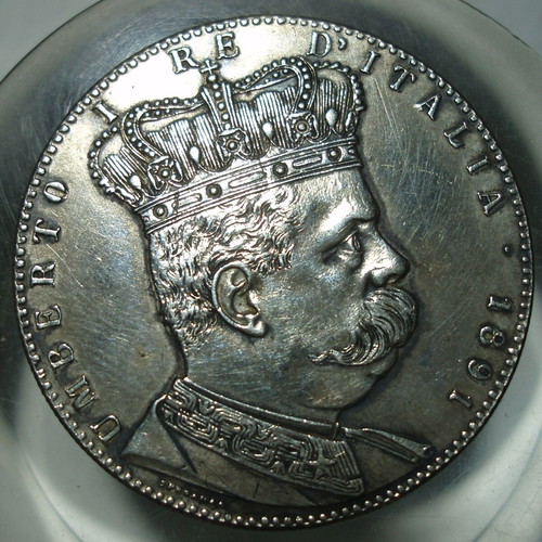 5 Lire 1891 coin used, Umberto I, Italian Eritrea