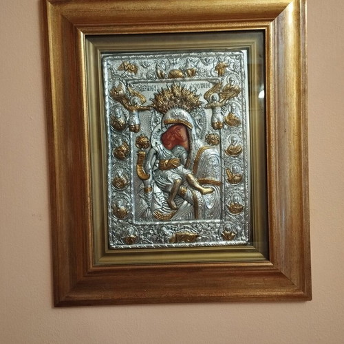 Orthodox silver icon of Virgin Mary and Jesus like new