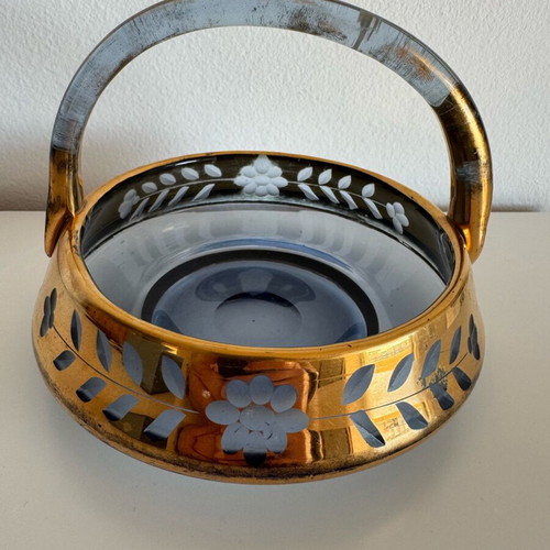 Bohemian amber glass basket used with gold encrusted floral decoration