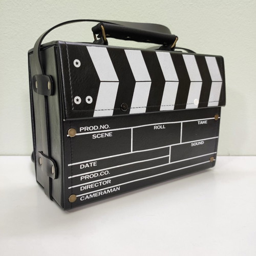Clapperboard style lunch box bag new, black, adjustable strap