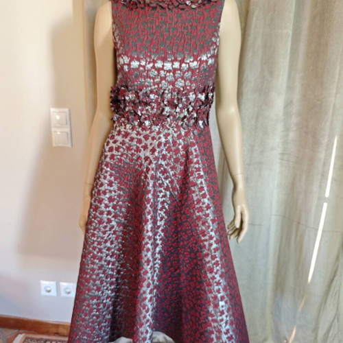 Vintage cocktail dress, Bordeaux silver jacquard, Small