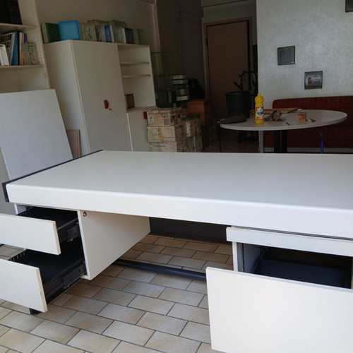 Glass bookshelf with wooden base, round table, sofa, armchair set, Sato desk, vintage chair like new