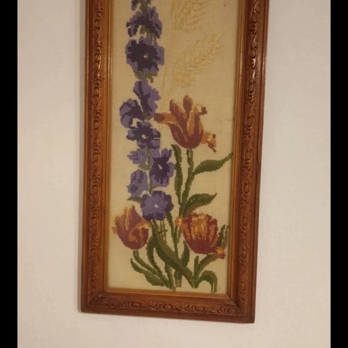 Embroidered painting in wooden frame, like new, 48x25 cm
