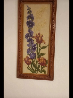 Embroidered painting in wooden frame, like new, 48x25 cm