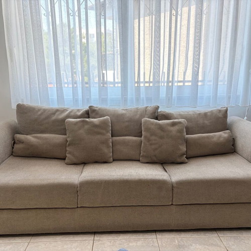 Three-seater fabric sofa in beige-grey