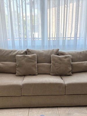 Three-seater fabric sofa in beige-grey