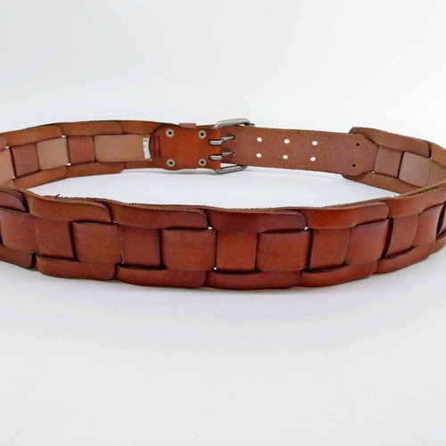 KNUCKLEHEAD Leather Belt, Brown men's leather belt with metal buckle with two prongs
