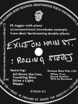 Rolling Stones Curved Air Fanny 7'' flexi disc used, rare