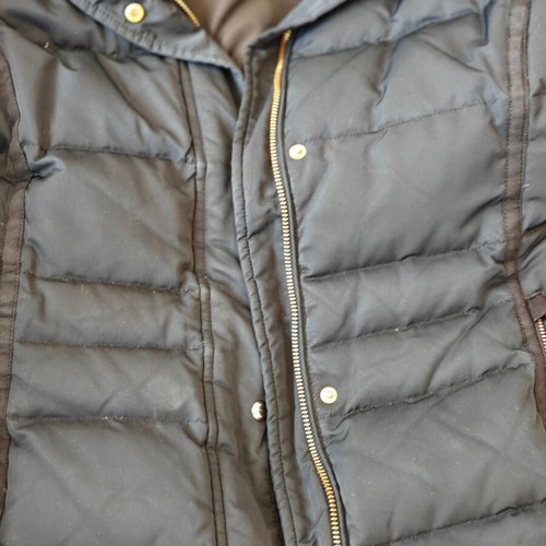 Zara women's jacket large blue black used, long, down-filled