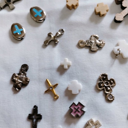 Collection of used baptism witness cross charms over 85 pieces
