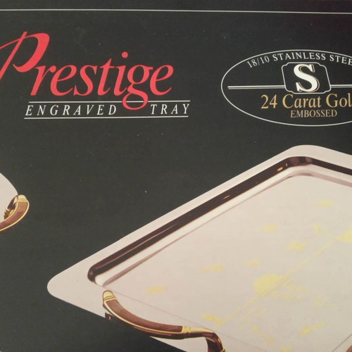 Prestige Engraved Tray unused, 18/10 stainless steel with 24 carat gold embossing