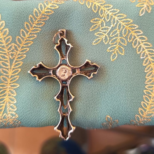 Vintage silver cross with red stone new