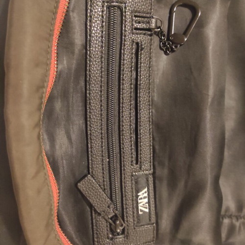 Zara men's backpack used, khaki-black with orange details