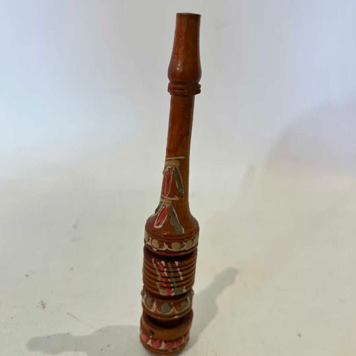 Vintage wooden tobacco pipe handmade with traditional motifs 13.5cm used