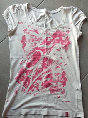 T-shirt EDC used, white with pink design, size XS