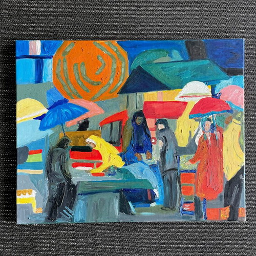 Acrylic painting like new, theme Laiki Agora 50x40 cm