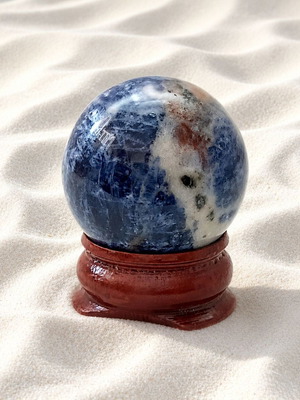 Decorative desk sphere with rosewood base and sodalite stone new