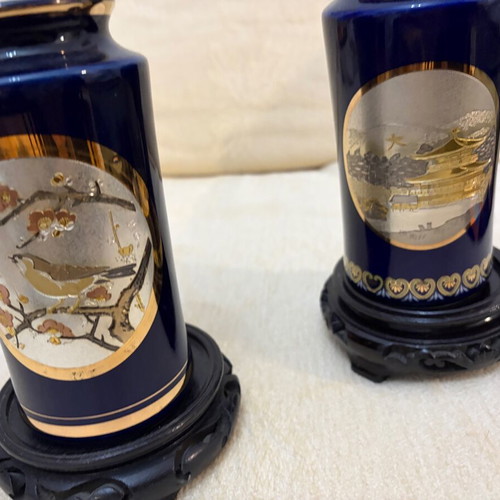 Japanese porcelain vases chokin like new, set of 2
