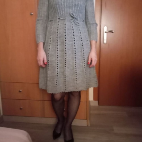 Wool dress used, gray, size S-M, handmade