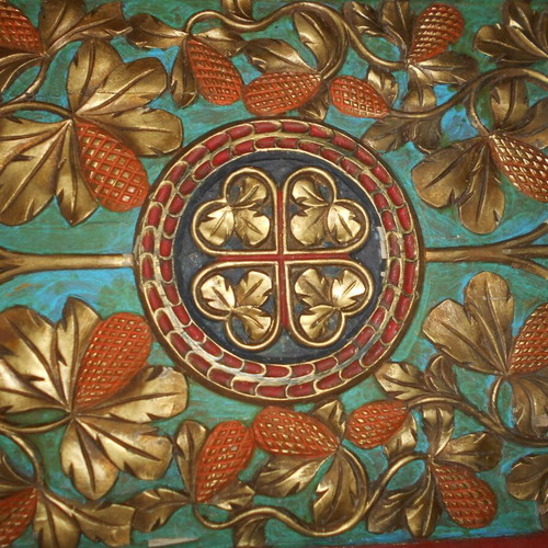 Woodcarving ecclesiastical used with excellent composition and colors 52x45 cm